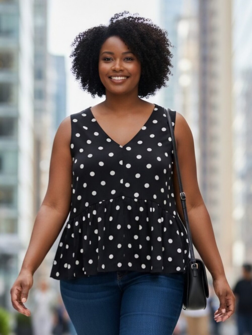 Torrid Black w/White Polka Dots Peplum Georgette Sleeveless Top Size 4X NWT